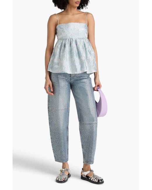 Stine Goya Blue Sghari oberteil aus floralem jacquard mit cut-outs