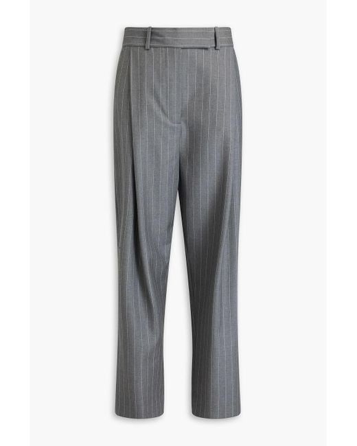 Totême  Gray Cropped Pinstriped Wool-Twill Tapered Pants