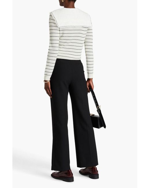 Claudie Pierlot Natural Gestreifter pullover aus wolle mit baumwollpopeline-einsatz