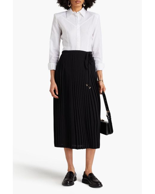 Valentino Garavani Black Pleated Silk-crepe Midi Skirt