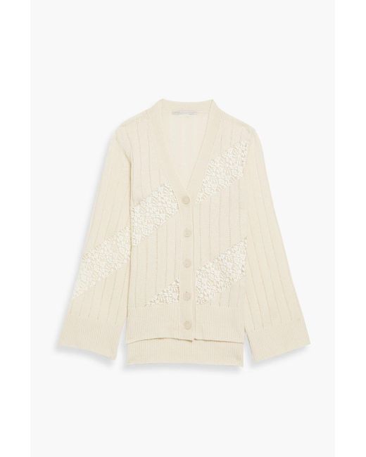 Stella McCartney White Lace-trimmed Cashmere And Wool-blend Cardigan