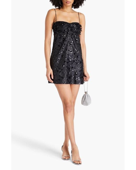 Ganni Ruched Sequin-embellished Chantilly Lace Mini Dress in Black | Lyst Australia Ganni Ruched Sequin-embellished Chantilly Lace Mini Dress in Black | Lyst Australia