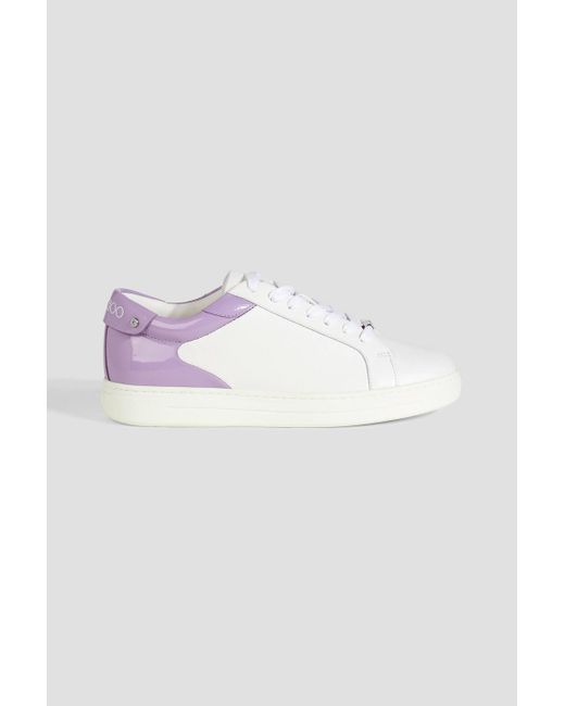 Jimmy Choo Rome Smooth And Patent-leather Sneakers in White | Lyst