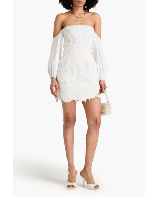 Zimmermann White Embellished Floral-appliquéd Cotton And Linen-blend Mini Skirt