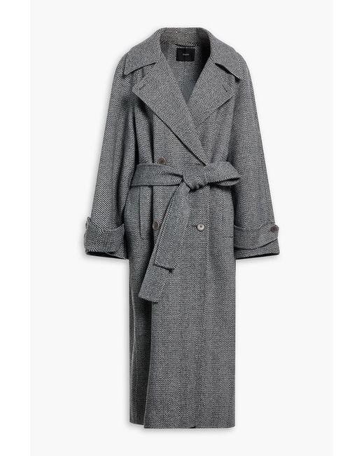 Joseph Gray Navarre Belted Herringbone Wool Coat