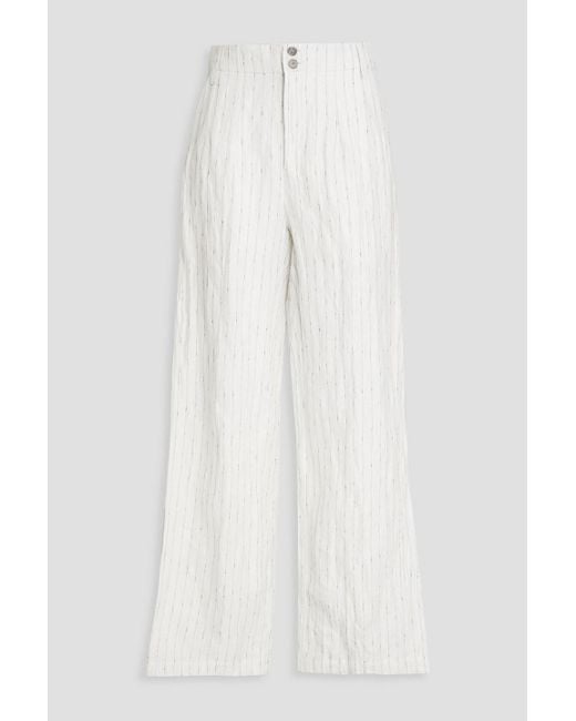 Gentry Portofino White Pinstriped Cotton-blend Twill Wide-leg Pants
