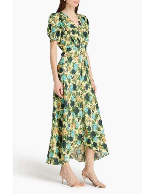 Saloni Green Lea Printed Silk-Satin Jacquard Maxi Dress