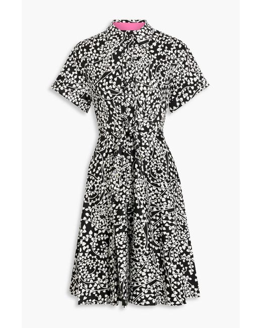 Diane von Furstenberg Black Albus Printed Cotton-blend Poplin Mini Shirt Dress