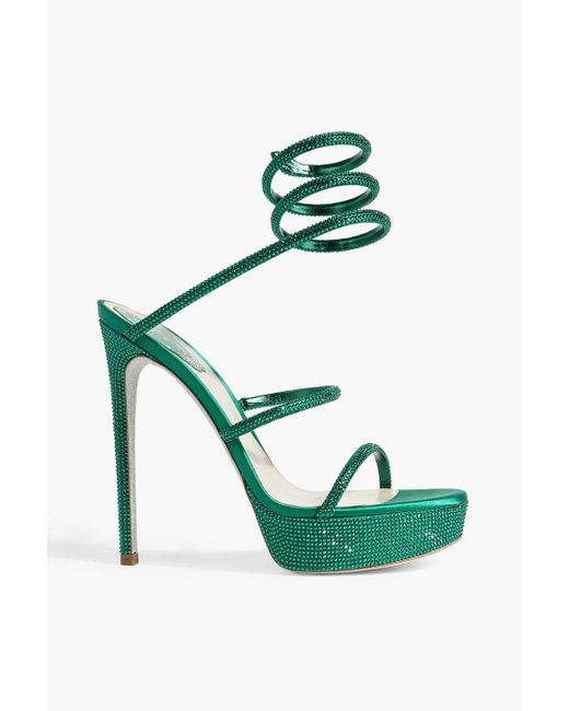 Rene Caovilla Green Serpiana Crystal-embellished Satin Platform Sandals