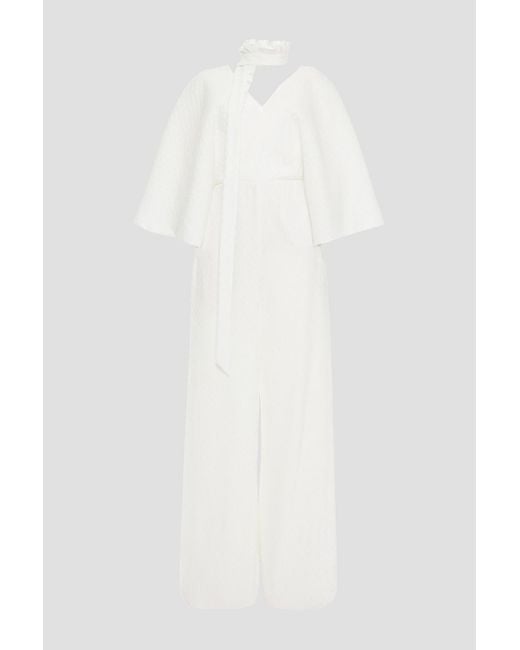 Roland Mouret White Barnim Plissé Crepe De Chine Wide-leg Jumpsuit