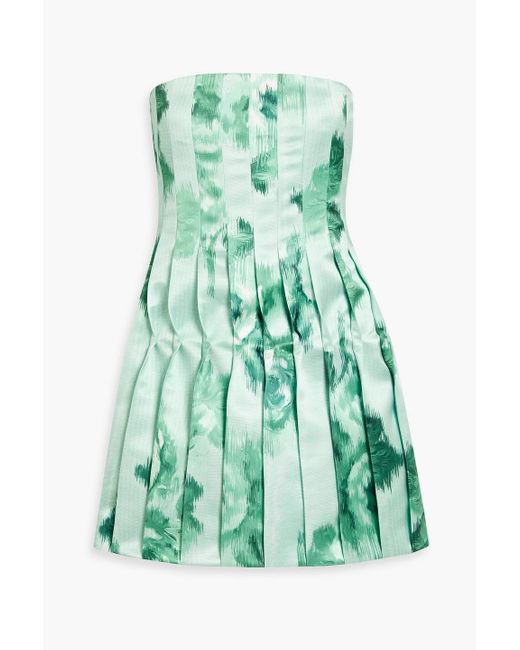 Emilia Wickstead Green Strapless Pleated Crepe Mini Dress