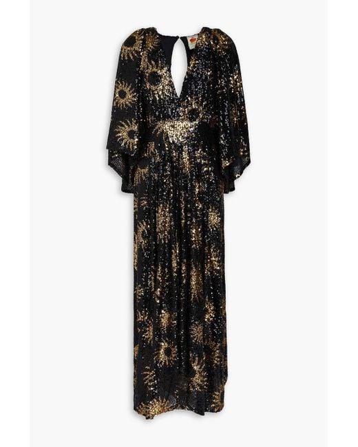 Farm Rio Black Sequined Tulle Maxi Dress