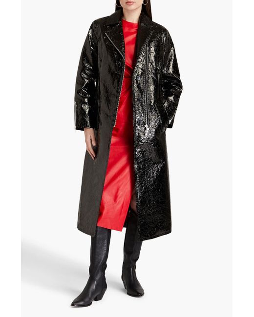 Stand Studio Crombie Faux Patent-leather Coat in Black | Lyst UK