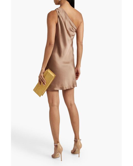 Cami NYC Brown Anges One-shoulder Draped Silk-charmeuse Mini Dress