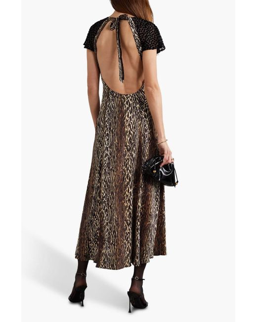 Rixo Brown Angelina Cutout Flocked Leopard-print Silk-crepe Midi Dress