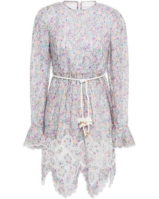 Zimmermann Carnaby Floral-print Broderie Anglaise Linen Mini Dress in ...