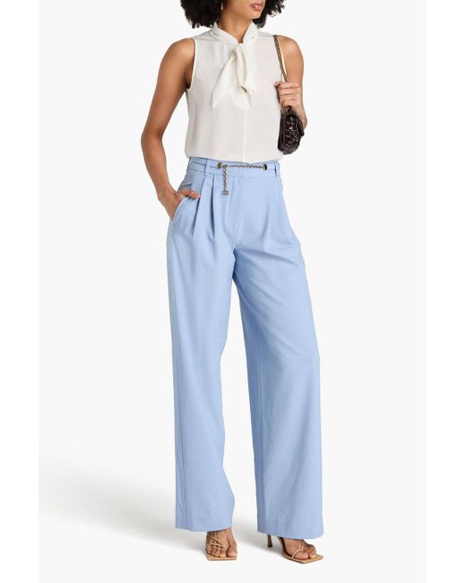 Zimmermann Blue Belted Pleated Crepe Wide-leg Pants