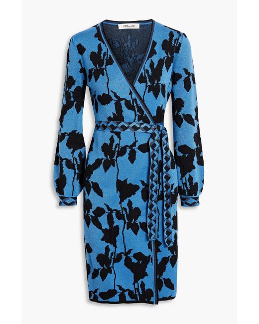 Diane von Furstenberg Blue Bessina Metallic Jacquard-knit Wrap Dress
