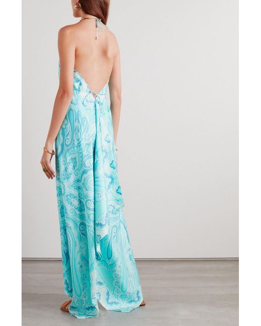 Etro Asymmetric Open-back Paisley-print Silk-faille Maxi