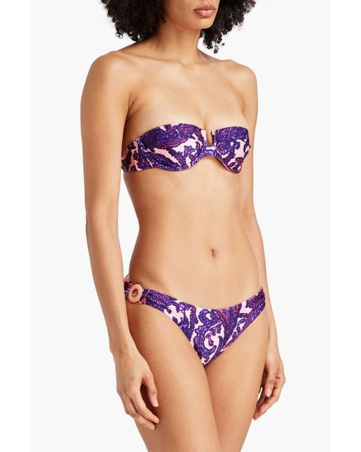 Zimmermann Purple Paisley-print Underwired Bandeau Bikini Top