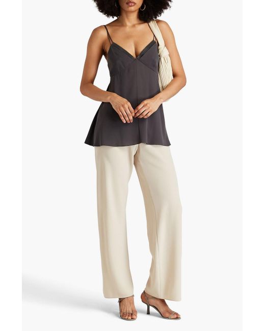 Brunello Cucinelli Purple Bead-embellished Silk Crepe De Chine Camisole
