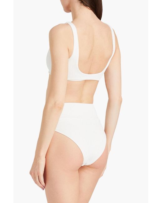 Melissa Odabash White Hamptons Knotted Seersucker Triangle Bikini Top