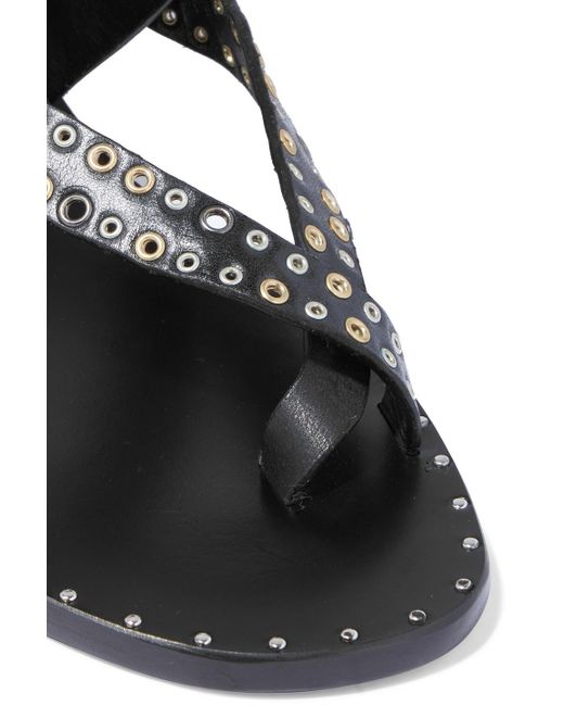 IRO Black Joki Eyelet-embellished Leather Sandals