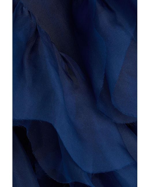 Marchesa Blue Ruffled Silk-Organza Gown