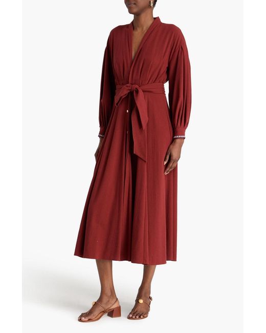 Forte_forte Red Belted Wool-Blend Midi Dress