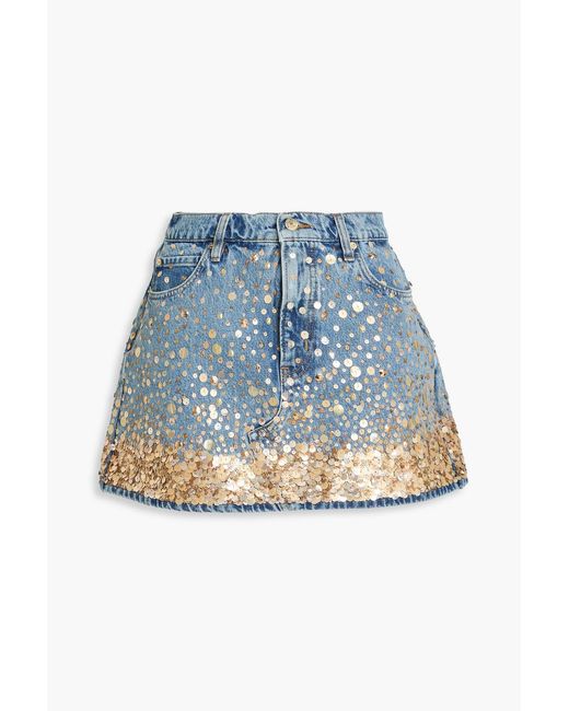 FRAME Blue The Champagne Embellished Denim Mini Skirt