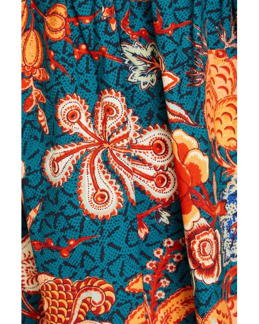 Ulla Johnson Blue Helena midikleid aus baumwollpopeline mit floralem print