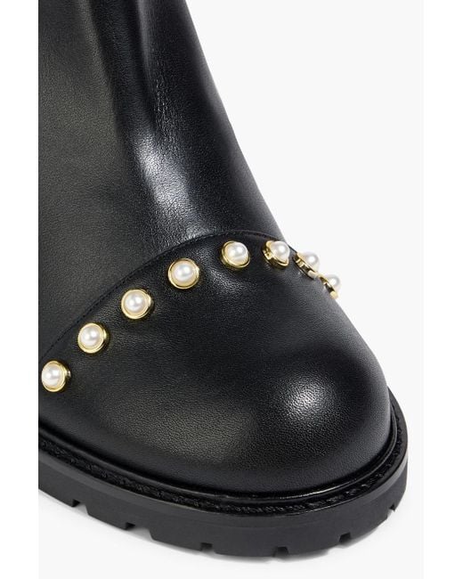 Stuart Weitzman Black All Pearls Embellished Leather Chelsea Boots