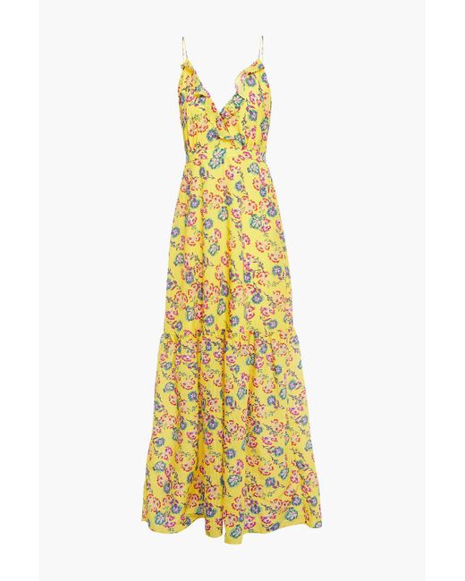 Saloni Yellow Ruffled Floral-print Cotton-blend Jacquard Maxi Dress