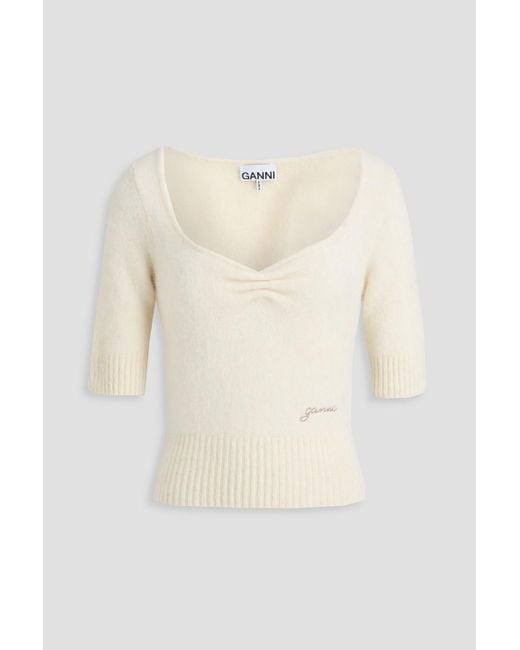 Ganni Natural Ruched Alpaca-blend Sweater