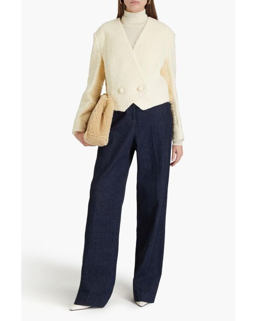 Zimmermann Natural Cropped Double-breasted Wool-blend Tweed Blazer