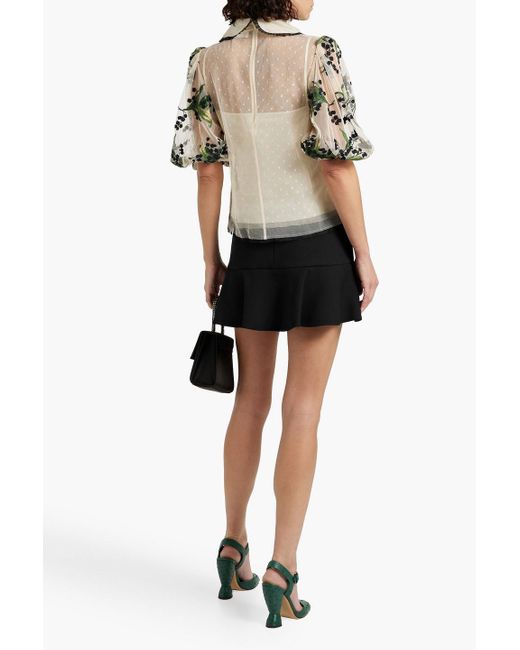 RED Valentino Metallic Organza-trimmed Embroidered Point D'esprit Blouse