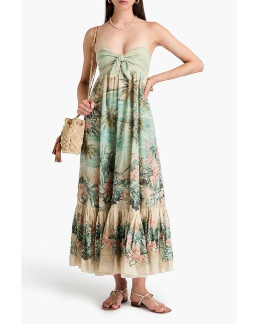 Zimmermann Green Strapless Printed Cotton-gauze Midi Dress