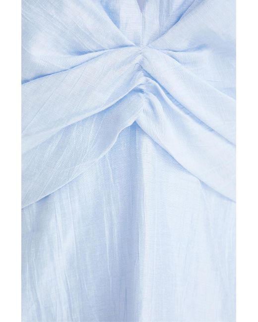 Sandro Blue Tourmaline Ruffled Linen-blend Mini Dress