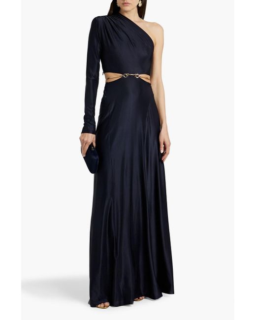 Victoria Beckham Blue One-sleeve Cutout Embellished Satin-jersey Gown