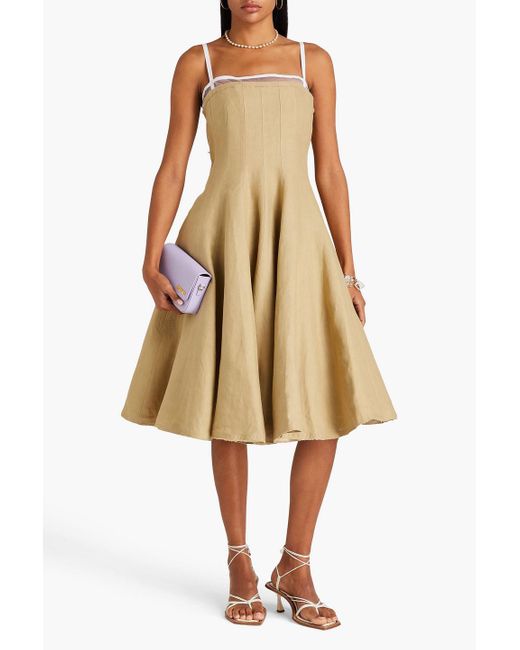 Jacquemus Natural Layered Tulle And Linen Midi Dress