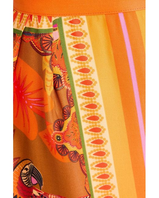 Farm Rio Orange Printed Crepe De Chine Wide-Leg Pants