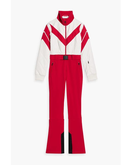 Perfect Moment Red Frost Belted Color-block Ski Suit