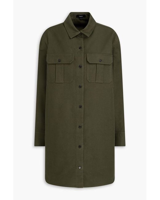 Theory Green Cotton-Blend Twill Mini Shirt Dress
