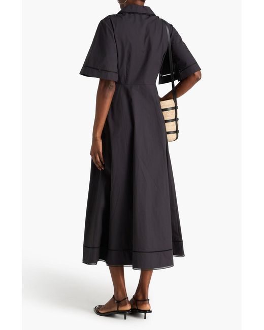 Rohe Black Lattice-Trimmed Cotton-Poplin Midi Shirt Dress