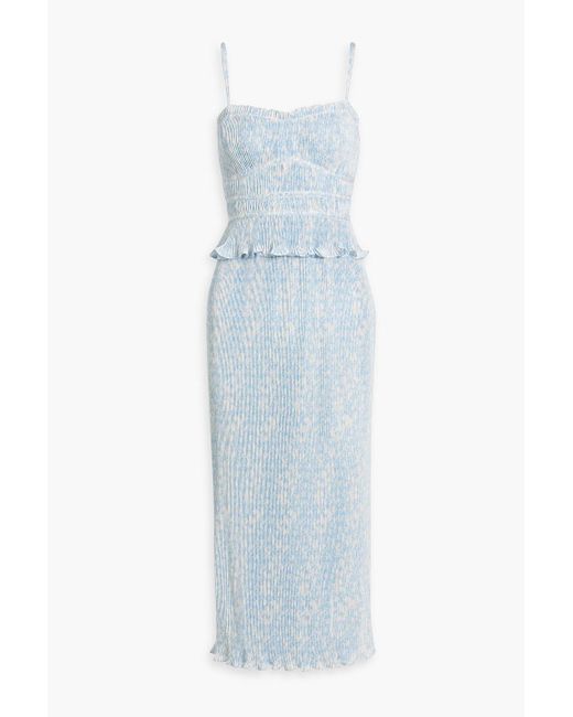 10 Crosby Derek Lam Blue Brisha Printed Plissé-satin Midi Dress
