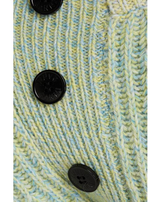 Ganni Green Mélange Ribbed Wool-blend Sweater