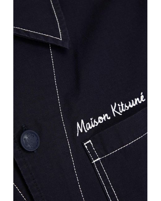 Maison Kitsuné Blue Embroidered Topstitched Cotton Field Jacket for men