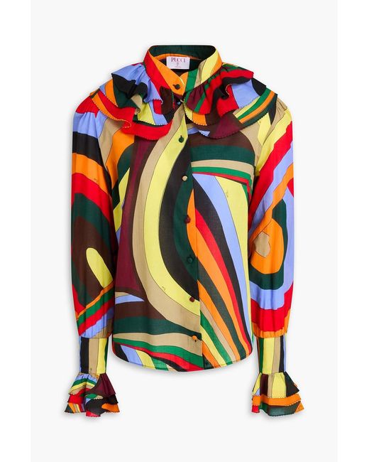 Emilio Pucci Multicolor Ruffled Printed Cotton Blouse