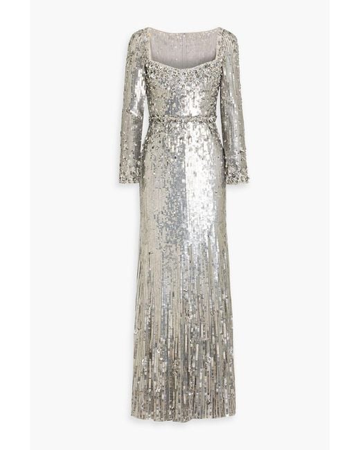 Jenny Packham Gray Kestra Embellished Tulle Gown