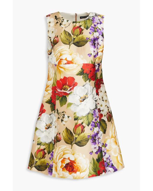 Dolce & Gabbana White Floral-print Silk Mini Dress